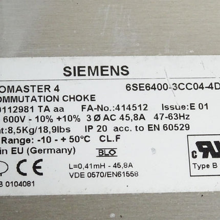 Siemens Micromaster 4 Line reactor 6SE6400-3CC04-4DD0