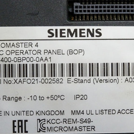 Siemens Micromaster 4 BOP Panel 6SE6400-0BP00-0AA1