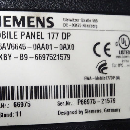 Siemens Mobile Panel 177 DP 6AV6645-0AA01-0AX0 6AV6 645-0AA01-0AX0