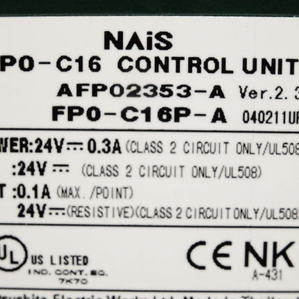 Panasonic NAiS FP0-C16 Control Unit AFP02353-A FP0-C16P-A