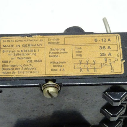 Siemens 6-12A Bimetal Relais Motorschutzrelais