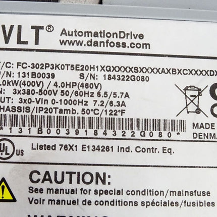 Danfoss VLT Automation Drive 131B0039 3.0kW FC-302P3K0T5E20H1XG - Maranos.de