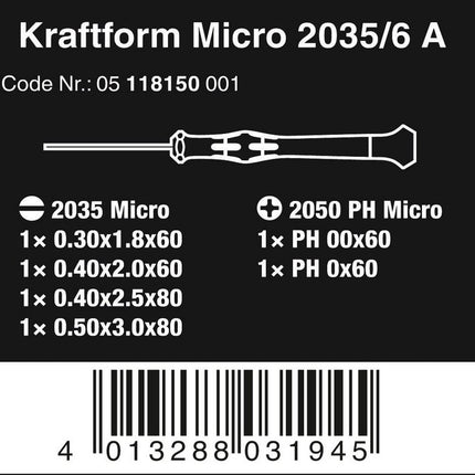 Wera 2035/6 A Elektroniker-Schraubendrehersatz + Rack