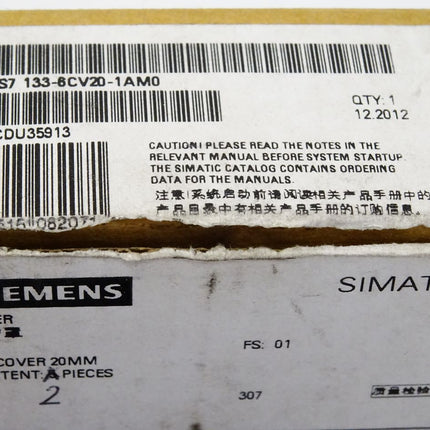 Siemens Abdeckung 6ES7133-6CV20-0AM0 / Inhalt : 2 Abdeckung / ET200SP BU-Cover / Neu