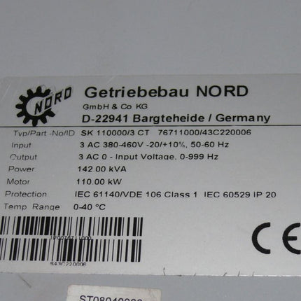 Gebtriebebau NORD SK110000/3CT 110kW Frequenzumrichter SK 110000/3 CT NORDAC VECTOR AC DRIVE