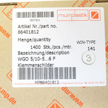 Murrplastik 86401812 WGO5/10-5...6F / Inhalt : 1400 Stück / Neu OVP