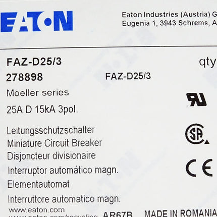 Eaton Leitungsschutzschalter FAZ-D25/3 278898 / Neu OVP