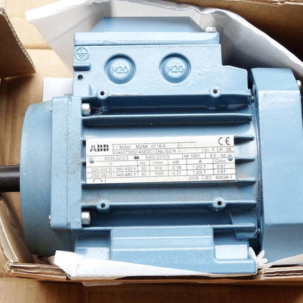 ABB Wechselstrommotor M2AA 071B-6 3GAA073002-ASEDC1 6203-2Z/C3 6202-2Z/C3 910r/min 0.18kW Neu OVP