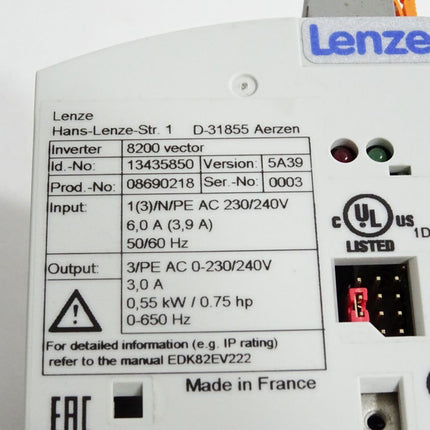 Lenze 8200 vector 13435850 0.55kW E82EV551_2C E82EV551K2C