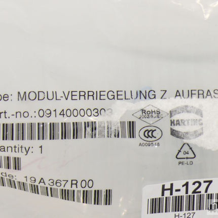 Neu-OVP geöffnet  Harting 09140000303 Modul-Verriegelung Aufrast