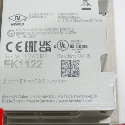 Beckhoff EK1122 Rev.0018 2-Port-EtherCAT-Abzweig / Neu OVP