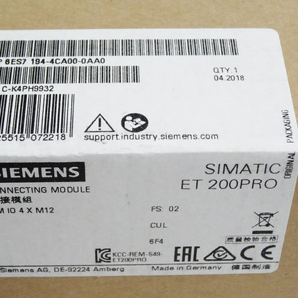 Siemens ET200PRO 6ES7194-4CA00-0AA0 6ES7 194-4CA00-0AA0 Neu OVP versiegelt