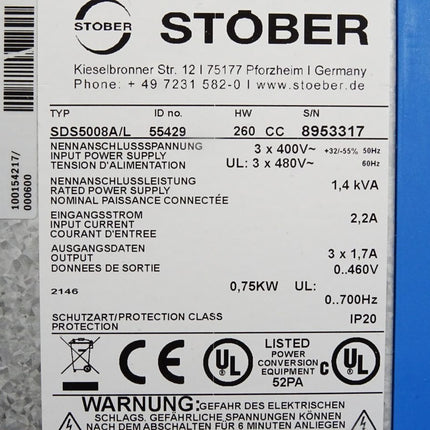 Stöber Stober Servoumrichter SDS5008 SDS5008A/L 55429 0.75kW + ASP5001/0 49137 + DP5000 44575 / Neu OVP