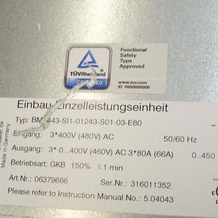 Baumüller Einbau-EInzelleistungseinheit Servoregler Servo Drive BM4443-SI1-01243-S01-03-E80 06379666