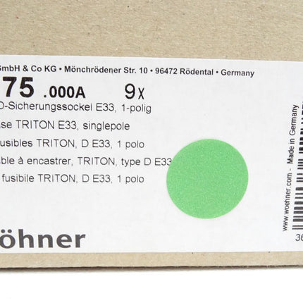 Wöhner 31175 .000A TRITON D-Sicherungssockel E33 / Inhalt : 9 Stück / Neu OVP