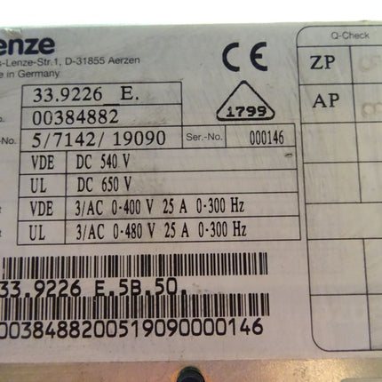 Lenze 9220 Servoregler 33.9226-E.5B.50 Achsmodul 00384882