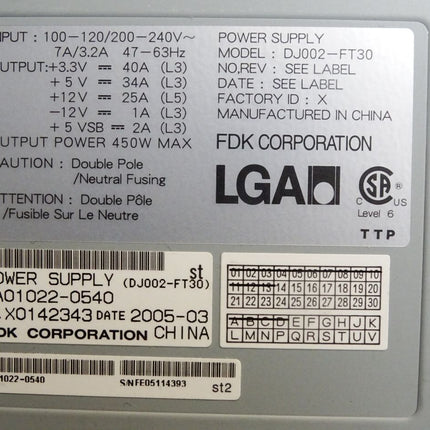 LGA CA01022-0540 DJ002-FT30 Power Supply 450W