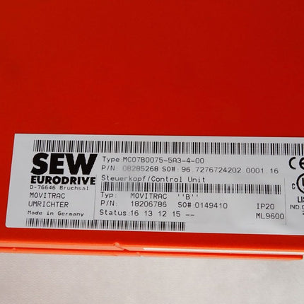 SEW Eurodrive Movitrac Umrichter 7.5kW MC07B0075-5A3-4-00 08285268 MDX60A0074-5A3-4-00 08239290