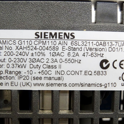 Siemens Sinamics G110 CPM110 6SL3211-0AB13-7UA1 0.37kW