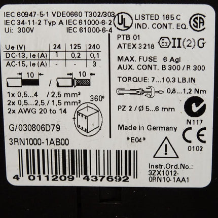 Siemens 3RN1000-1AB00 Thermistor-Motorschutz