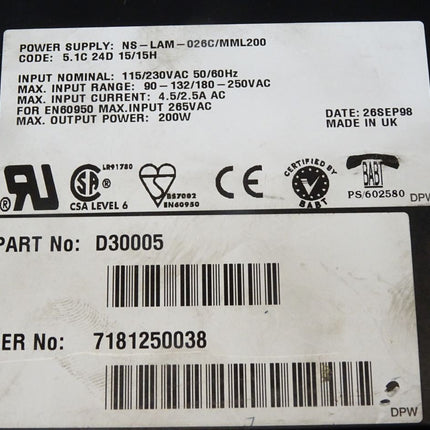 Omega MML200 Coutant Lambda Power Supply NS-LAM-026C D30005