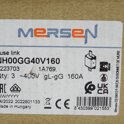 Mersen Sicherungen NH00GG40V160 400VAC gL-gG 160A / Inhalt:3 Stück / Neu OVP