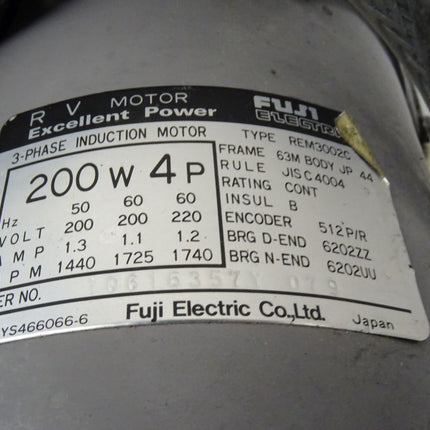 Fuji Electric REM3002C 3 Phase Induction Motor 200W / 4P Induktionsmotor