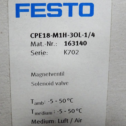 Festo Magnetventil 163140 CPE18-M1H-3OL-1/4 / Neu OVP - Maranos.de