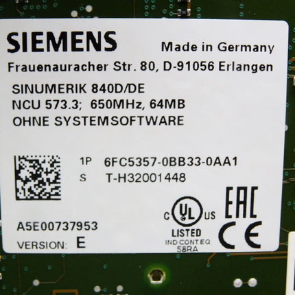 Siemens Sinumerik 840D/DE NCU573.3 6FC5357-0BB33-0AA1 A5E00737953