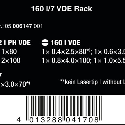 Wera 160 i/7 Rack 05006147001 Schraubendrehersatz Kraftform Plus Serie 100 Spannungsprüfer Rack