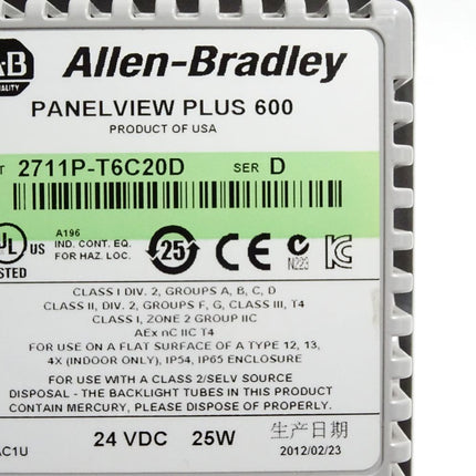 Allen Bradley Panel View Plus 600 2711P-T6C20D