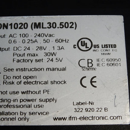 Ifm electronic DN1020 ML30.502 Schaltnetzteil 24 V DC