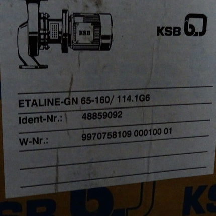 KSB Pumpe ETALINE-GN 65-160 / 114.1G6 48859092 7-33m3/h 1450Umin-1 / Neu OVP