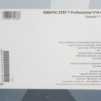 Siemens SUS-190225 Siemens Simatic Step 7 Professional V16 Combo Upgrade V15 > V16 / Neu OVP