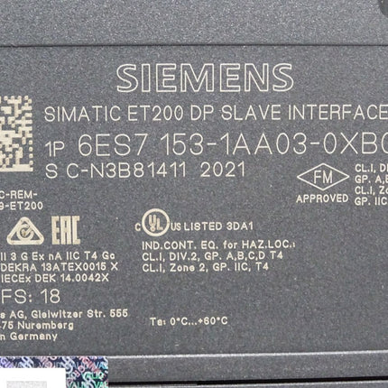 Siemens ET200 DP Slave Interface IM153-1 6ES7153-1AA03-0XB0 6ES7 153-1AA03-0XB0 FS:18 Neu