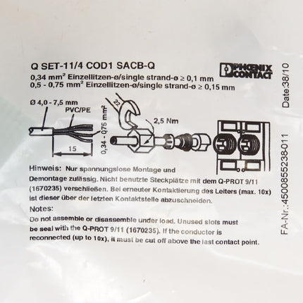 Phoenix Contact 1670743 Q SET-11/4 COD1 SACB-Q Verschraubung-Set / Neu OVP