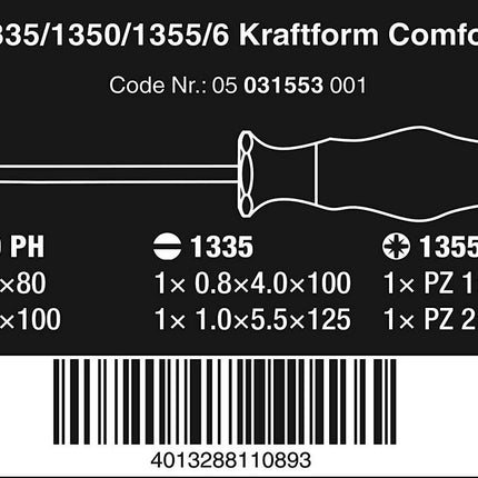 Wera 1335/1350/1355/6 Schraubendrehersatz Kraftform Comfort 05031553001