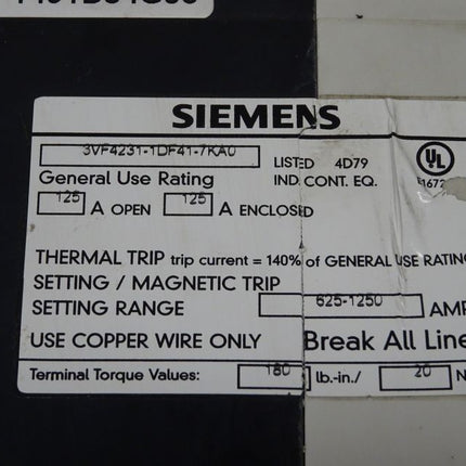 Siemens 3VF4231-1DF41-7KA0 Leistungsschalter 3VF4 231-1DF41-7KA0