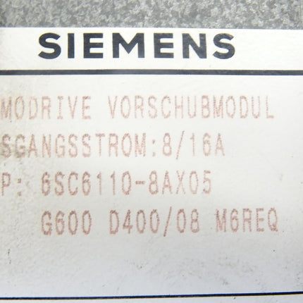 Siemens Simodrive Vorschubmodul Ausgangstrom 8-16A / 6SC6110-8AX05