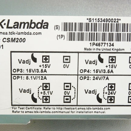 TDK-Lambda Sirius CSM200 J77001 Modular Power Supply