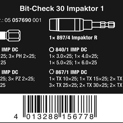 Wera 05057690001 Bit-Check 30 Impaktor 1, 30-teilig Torsion Diamond