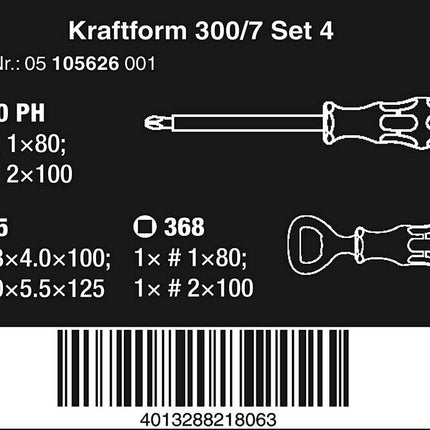 Wera 05105626001 Kraftform 300/7 Set 4 Schraubendrehersatz Kraftform Plus