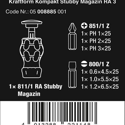 Wera 05008885001 Kraftform Kompakt Stubby Magazin RA 3 6-teilig