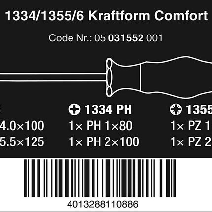 Wera 1334/1355/6 Schraubendrehersatz Kraftform Comfort 05031552001