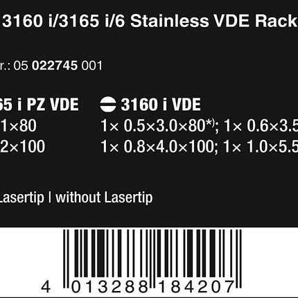 Wera 05022745001 Schraubendrehersatz 3165 i/6 Edelstahl + Rack VDE