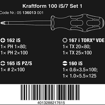 Wera 05136013001 Kraftform 100 iS/7 Set 1 Schraubendrehersatz Kraftform Plus Serie 100