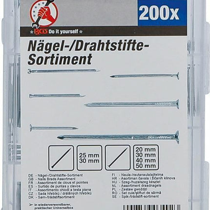 BGS 88130 Nägel-/Drahtstifte-Sortiment | 200-tlg.