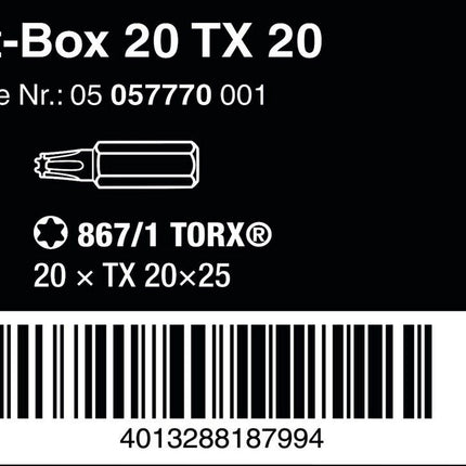 Wera 05057770001 Bit-Box 20 TX 20 x 25 mm 20-teilig TORX 20