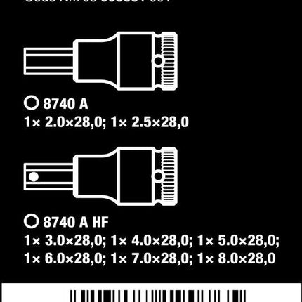 Wera 05003881001 Zyklop Bitnuss-Satz Innensechskant 8tlg. Belt A2 1/4"