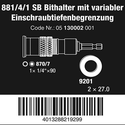 Wera 05130002001 881/4/1 SB Bithalter mit variabler Einschraubtiefenbegrenzung